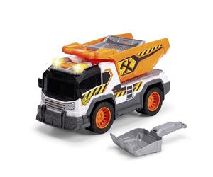Dickie City Heroes Work 203306025 Camion Benne basculante avec lumière et Son, Plateforme de Chargement Rabattable avec Tamis à Sable et Pelle Amovible à partir de 3 Ans