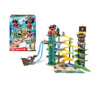 Dickie Toys - Pirates of the Sea Playset - Garage de stationnement à 5 niveaux pour enfants à partir de 3 ans, avec lumière et son, fonction de tir, double piste de course, morsure de requin, rampe de