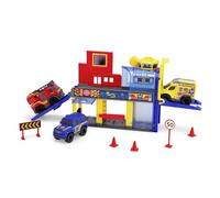 Dickie Toys 203713017 SOS Mini Station de Secours et 3 véhicules sous Licence Mercedes-Benz, Voiture de Police de Police, Camion de Pompiers et Ambulance, Ascenseur, Rampe de Sortie.