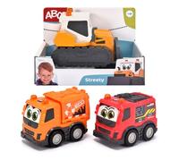 Dickie Toys ABC Streety 204112007 Voiture coulissante pour bébés et Tout-Petits à partir de 1 an, Bulldozer, Pompiers ou ramassage des ordures, Jouet de 15 cm, Orange