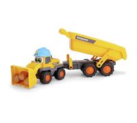 Dickie Toys ABC Tracey Trailer Véhicule Pelleteuse (65 cm) pour Enfants à partir de 1 an - Chargeur sur pneus Volvo avec remorque, Pelle et Blocs de Construction hochet, Voiture Jouet pour bébés et