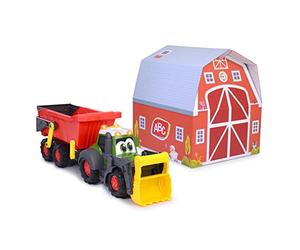 Dickie Toys ABC Tracteur - Véhicule pour bébés et Tout-Petits à partir de 1 an, avec pièces Mobiles, lumière et Son, remorque Amovible, Pelle Mobile, Jouet pour la de la motricité