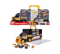 Dickie Toys Construction Transporter 43 cm, Jouet Transporteur de Voiture pour Enfants à partir de 3 Ans, Camion avec Rampe à Travers la Cabine de Conduite, Espace pour 28 véhicules, avec 4 véhicules