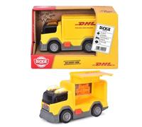 Dickie Toys DHL Delivery Van 15 cm, camionnette pour Enfants à partir de 3 | Voiture jouet avec roue libre, lumière et son, porte latérale ouverte, fonction Try Me, voiture de colis, jaune