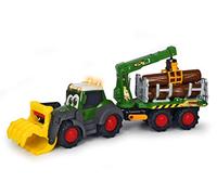 Dickie Toys Happy Fendt 203819003 204119001 Tracteur forestier avec remorque, grappin mécanique actionnable par Une poignée, Troncs d'arbres, Effets Lumineux et sonores avec Piles Longueur 65 cm Vert