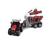 Dickie Toys Massey Ferguson 8737 Tracteur avec remorque et 3 troncs en bois avec poignée en bois et remorque 42 cm