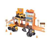 Dickie Toys Micro Construction Station, Station de Jeu pour Enfants à partir de 3 Ans, Ascenseur avec Fonction de démarrage, Rampe, 3 véhicules de Chantier avec Roue Libre, Accessoires avec Panneaux