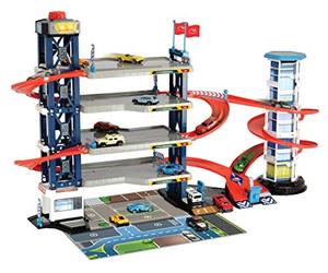 Dickie Toys Parking Garage Kit de Jeu 4 étages Ascenseur, 4 véhicules Die-cast, 1 hélicoptère, lumière et Son, 203749008, Multicolore