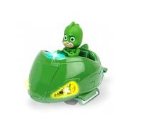 Dickie Toys PJ Masks Mission Racer Gekko Die-Cast Véhicule avec Roue Libre, lumière et Son, Joue la mélodie des titres de la série, avec Figurine Gecko, 12 cm, Vert, Piles incluses