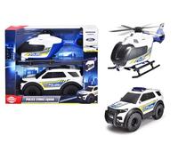 Dickie Toys Police Strike Squad - Ford Interceptor (23 cm) & Hélicoptère Airbus H135 (26 cm) - Véhicules & hélicoptères Jouet avec Roue Libre et hélice à Mouvement Manuel