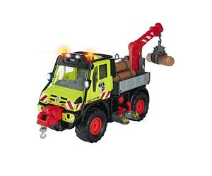 Dickie Toys - Unimog - Transporteur en Bois - avec treuil électrique et Bras de Grue avec Commande Joystick - avec Son et lumière - pour Enfants à partir de 3 Ans - Multicolore