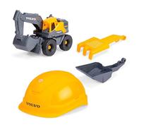 Dickie Toys - Volvo Kit de chantier Tough Excavator (4 pièces). Grande pelle jouet (26 cm) avec casque, pelle et tamis à râteau, jouet de voiture et de sable pour enfants à partir de 3 ans