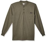 Dickies Long Sleeve Heavyweight Henley Chemise, Teinture Unique Vert Militaire chiné, L Homme