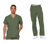 Dickies Ensemble de gommage pour homme avec col en V 5 poches 81906 avec fermeture à boutons et pantalon taille élastique 81006, haut Olive-L/M pantalon
