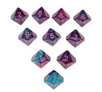 Dickly Ensemble de Dés Anciens Multi-faces D10 pour RPG, Couleurs Violet et Bleu