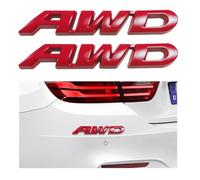Dickno Lot de 2 emblèmes autocollants AWD en métal 3D pour hayon, décoration universelle pour toutes les roues motrices, accessoires de décoration extérieure de véhicule (rouge)