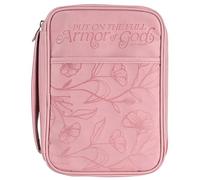 Dicksons Housse de Bible décorative à fermeture éclair pour femme, étui de livre avec poignée de transport pour voyage à l'église, grande taille 27,5 x 20,3 cm, en vinyle, armure de Dieu rose floral