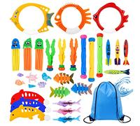 DICLLY 38Pièces Jouets de Plongée,Jouets Piscine Enfant Jouet sous Eau été,Accessoires de Plongée de Piscine,avec Anneaux de Plongée,Torpedo Bandits,Bâtons de Plongée,Enfants L'entraînement sous-Marin