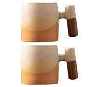 Dicmracy Tasses à expresso en céramique de 59 ml avec poignée en bois, lot de 2/4 pièces pour café, thé, latte - Passe au lave-vaisselle, styles multicolores et bois, cadeau et café (kiln tournant