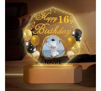 Dicodes Personnalisé Happy Birthday Veilleuse Cadeau avec Photo Personnalisé Acrylique Plaid Lumière Cadeau d'Anniversaire Pour Maman, Papa, Ami(L'or noir)