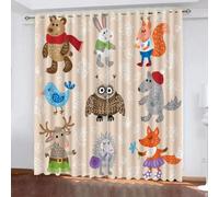 DICOIN Rideau Occultant Chambre Enfant Garcon Fille Motif Renard Animal De La Forêt Rideau Occultant Salon Fenetre Polyester Oeillet Moderne Lot de 2-120X140Cm(Lxh)/60X140Cm*2,A20