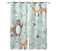 DICOINB Rideau Occultant Oeillet Motif Renard des Animaux De La Forêt,3D Court Moderne 2 Panneaux Rideau Occultant Thermiques pour Salon Chambre Enfant Garcon,120X140Cm(Lxh)/60X140Cm*2,C14