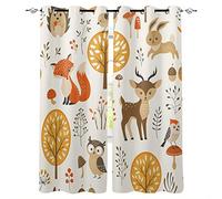 DICOINB Rideau Occultant Oeillet Motif Renard des Animaux De La Forêt,3D Court Moderne 2 Panneaux Rideau Occultant Thermiques pour Salon Chambre Enfant Garcon,140X160Cm(Lxh)/70X160Cm*2,C20