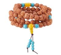 DICOSMETIC 1 bracelet mala de 101 cm de long perles bouddhistes Rudraksha pour homme et femme - Pour yoga, méditation, selle marron