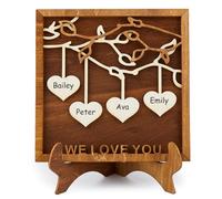DICOSMETIC 1 ensemble Décor de famille en bois en forme d'arbre généalogique brun selle avec plaque de nom 5.91x4.13x6.30 pouces. Tableau généalogique carré pour la fête des mères, cadeau