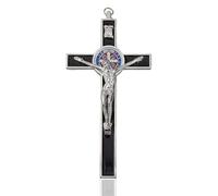 DICOSMETIC 1 pièce 19,2 x 9,8 cm - Petite croix murale en alliage - Saint Benoît - Émail noir - Crucifix Jésus-Christ - Décoration catholique - Cadeau de Pâques pour homme et femme