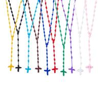 DICOSMETIC 10 pièces 10 Couleurs Rosaire Noué Collier Long en Fil Léger 74cm /29.13 Pouces Corde Nouée avec Croix Bracelet Enroulé en Corde de Nylon pour Homme Ou Femme