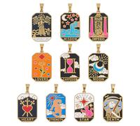 DICOSMETIC 10 pièces 10 Styles Charms de Tarot Imprimés Émaillés Carte Plaquée Or 18K Charms de Bijoux Motif Tarot Rectangle Magique Divination Pendentifs Tarot pour la Fabrication de Bijoux