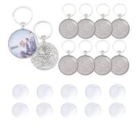 DICOSMETIC 10 set Ensemble de Porte Clés avec Plateau de Pendentif en Alliage de Platine et Cabochon 35mm Kit de Porte Clés DIY avec Sculpture de Rose pour Personnaliser des Photos de Porte Clés