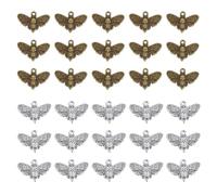 DICOSMETIC 100 Pièces 2 Couleurs Breloques Papillon en Vrac Gothique Breloques Papillon Tête de Crâne Pendentif Papillon Antique Bronze/Argent Pendentifs Animaux Charme Halloween Breloques en Alliage