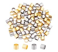 DICOSMETIC 100pcs 2 Couleurs Colonne Perle Européennes 5mm Grand Trou Perle Colonne Tube Entretoise Perle Métal Lâche Entretoise Perle en Acier Inoxydable Trou pour la Fabrication de Bijoux