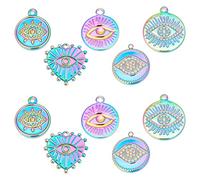 DICOSMETIC 10pcs 5 styles Arc-en-Ciel Couleur Mauvais Œil Pendentifs en Acier Inoxydable Égyptien Oeil Pendentifs Yeux Colorés Symbole Coeur Rond Breloques pour Collier à Faire Soi-Même Bracelet