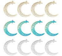 DICOSMETIC 12 Pcs 3 Couleurs Filigrane Moon Charms Fleur Motif Croissant Pendentifs Golden Luna Charms Acier Inoxydable Laser Cut Charms pour la Fabrication de Bijoux, Trou: 1.5mm