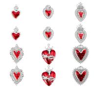 DICOSMETIC 12 Pièces Breloques Coeur Rouge Alliage Émail Pendentifs Breloques Sacré Coeur Antique Argent Romantique Amour Charmes Gothique Bijoux Charmes pour DIY Trou: 1.5-2.5mm