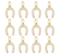 DICOSMETIC 12 Pièces Breloques en Fer à Cheval Plaqués Or 18K avec Zircone Cubique 15x11mm Pendentifs de Bonheur Symboles Irlandais Breloque en Laiton pour la Fête de Saint-Patrick Bijoux DIY