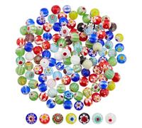 DICOSMETIC 120 Pièces de Perles en Verre Millefiori 8mm Perles en Verre Rondes Perles en Verre de Mosaïque Perles en Forme de Fleur Faites à la Main pour la Fabrication de Bijoux Trou: 1mm