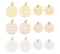 DICOSMETIC 12pcs 2 Styles 3 Couleurs Fleur de Vie Charme 304 Chakra en Acier Inoxydable Creuse Filigrane Pendentifs Géométrie pour la Fabrication de Bijoux, Trou: 3 mm