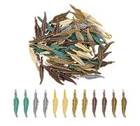 DICOSMETIC 144 Pcs 6 Couleurs Antique Plume Charms Tibétain Alliage Longue Plume Charme Pendentif Bijoux Résultats Dangle Feuille Charmes pour Boucle D'Oreille Faire DIY Artisanat, Trou: 2mm