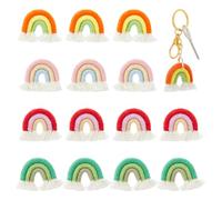 DICOSMETIC 16 Pièces 4 couleurs Petits Pendentifs Arc en Ciel en Macramé Pendentifs à Pompons Arc en Ciel Colorés 3.7x3.8cm Pendentifs Arc en Ciel Bohème en Polycoton pour la Fabrication de Bijoux