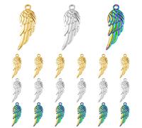 DICOSMETIC 18 pièces 3 Couleurs Pendentifs Ailes d'ange Texturés Breloques à Une Aile Couleur Or et Arc-en-Ciel Breloques en Plumes Pendentifs pour la Fabrication de Bijoux, Trou: 2mm