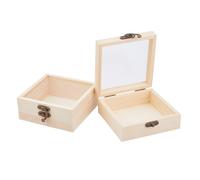 DICOSMETIC 2 boîte en Bois avec Couvercle en Verre Petite Boîte en Bois Boîte Cadeau en Bois Brut avec Fermoir en Métal pour le Rangement de Bijoux Emballage 4.72x4.72x1.97 inch