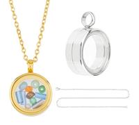 DICOSMETIC 2 pièces 2 couleurs Pendentif Médaillon Rond en Acier Inoxydable Charmes Mémoire Locket Clair Cadre de Photo Charme avec Chaîne de Collier Charms Flottants en Verre Bouquet de Charme Vivant