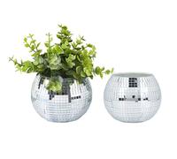 DICOSMETIC 2 pièces Vase à Boule Disco Rond Vase à Fleurs Décoratif avec Boule Disco en Miroir Argenté au Centre Idéal pour Les Mariages Bureaux et Décorations de Chambre 11.8x9.5cm
