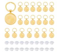 DICOSMETIC 20 Ensemble Cabochons Vierges avec Porte Clés en Alliage Doré Paramètres de Cabochon en Verre Kit de Fabrication de Porte Clés Dôme Vierge pour Photo en Résine Personnalisée