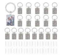 DICOSMETIC 20 Set Lunette Rectangulaire en Métal Blanc avec Anneau Split et Cabochons en Verre Clair 25x18mm Charmes Lunette Platine Plateaux Pendentifs Porte-clés Fabrication de Bijoux