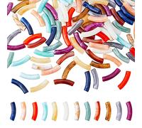 DICOSMETIC 216 Pcs Tube Perle Acrylique 12 Couleurs Incurvé et Courbé Long avec 18m de Fil Élastique pour Chunkys Bracelet Fabrication de Bijoux, Trou: 1.8mm